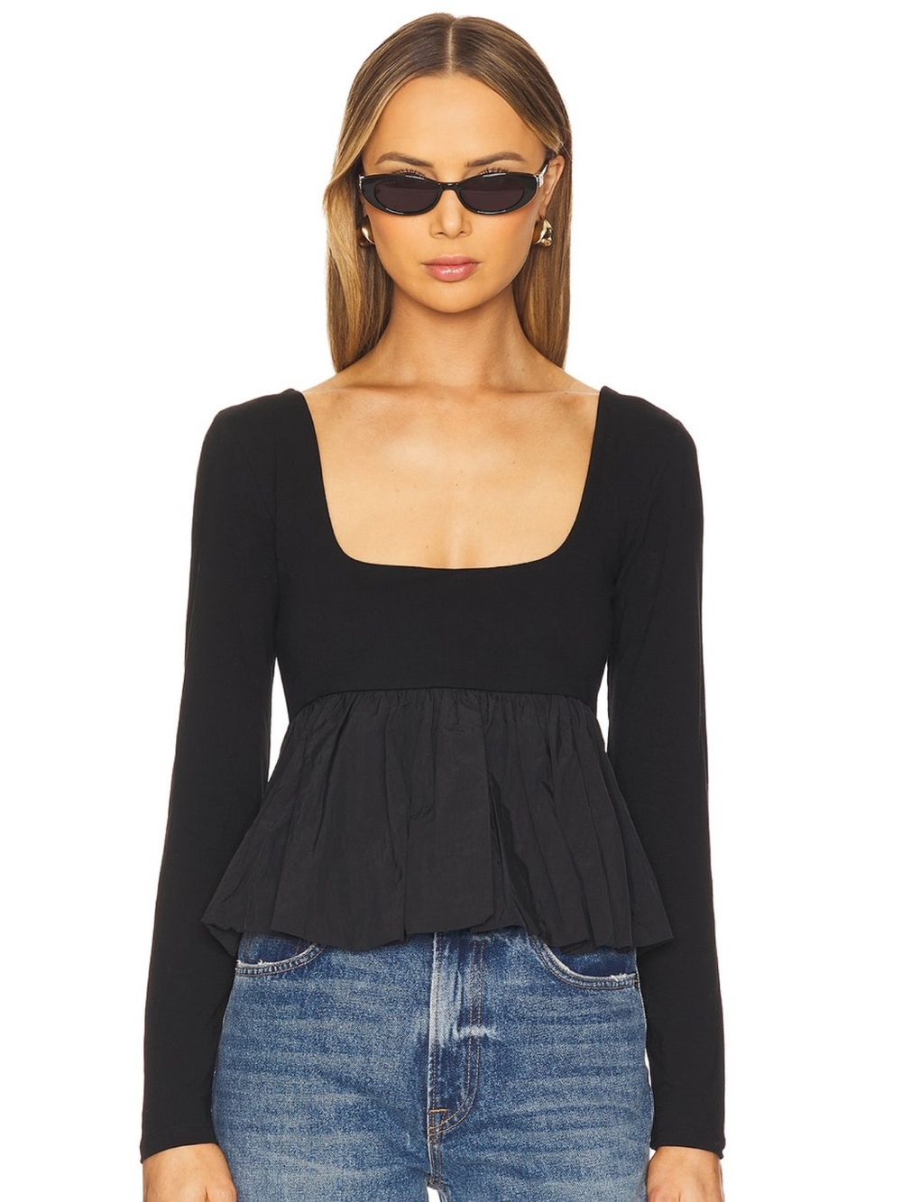 NWT STEVE MADDEN LONG SLEEVE BLACK BUBBLE PEPLUM TOP
